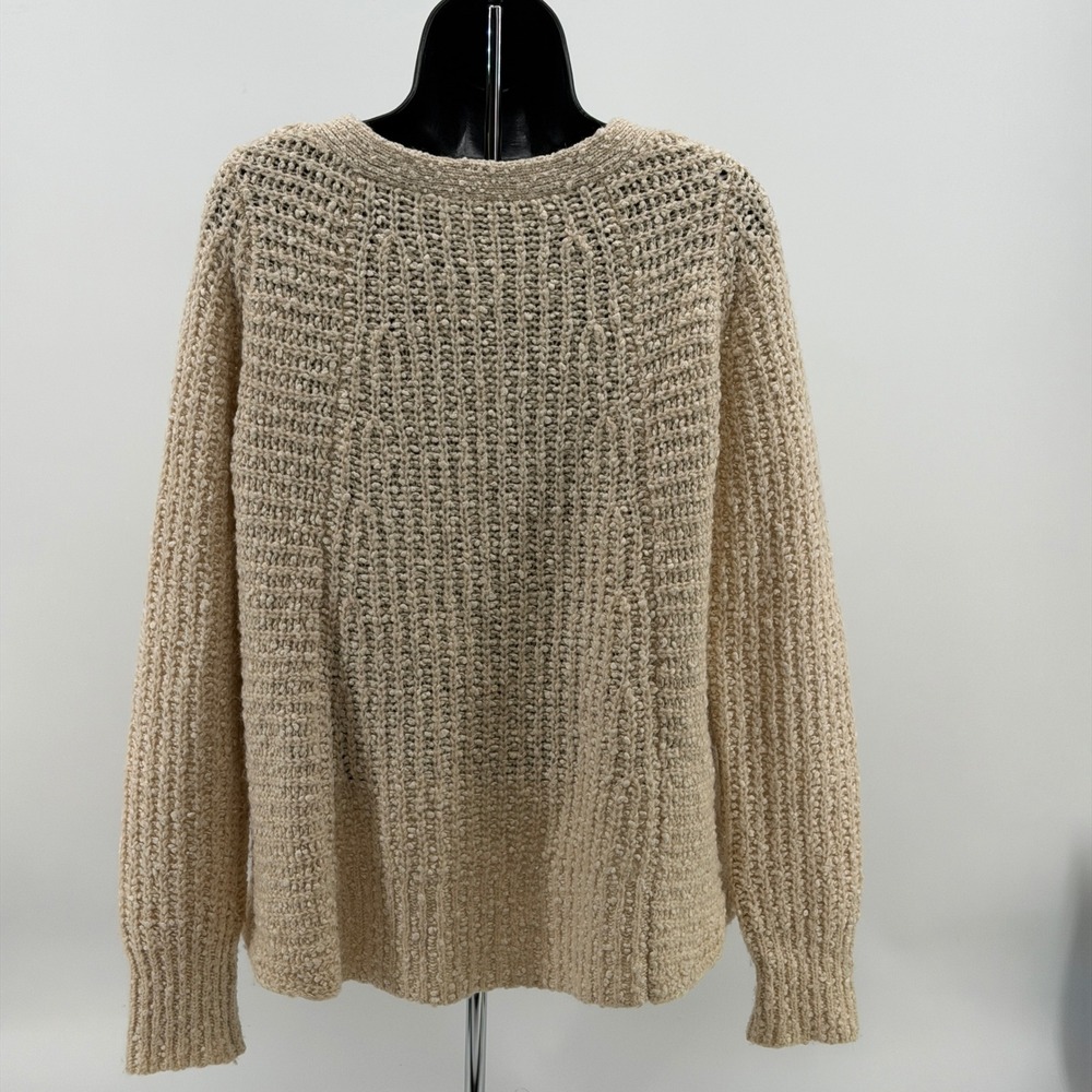 Anthropologie Moth V-Neck Sweater Womens S Beige Side Zip Chunky Knit Cotton - Picture 3 of 13